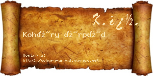 Koháry Árpád névjegykártya