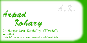 arpad kohary business card